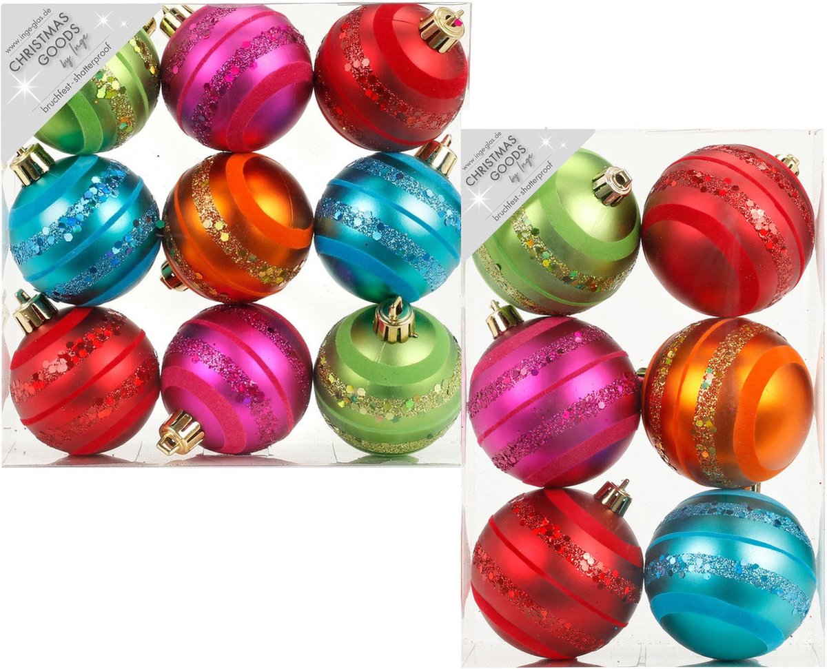 15x Gekleurde mix kunststof kerstballen pakket 6 en 8 cm - Kerstversiering/kerstboomversiering