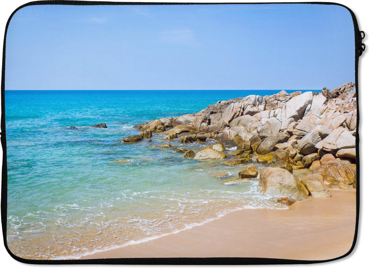 Laptophoes 14 inch - Strand - Zee - Tropisch - Zomer - Laptop sleeve - Binnenmaat 33x23 cm - Zwarte achterkant