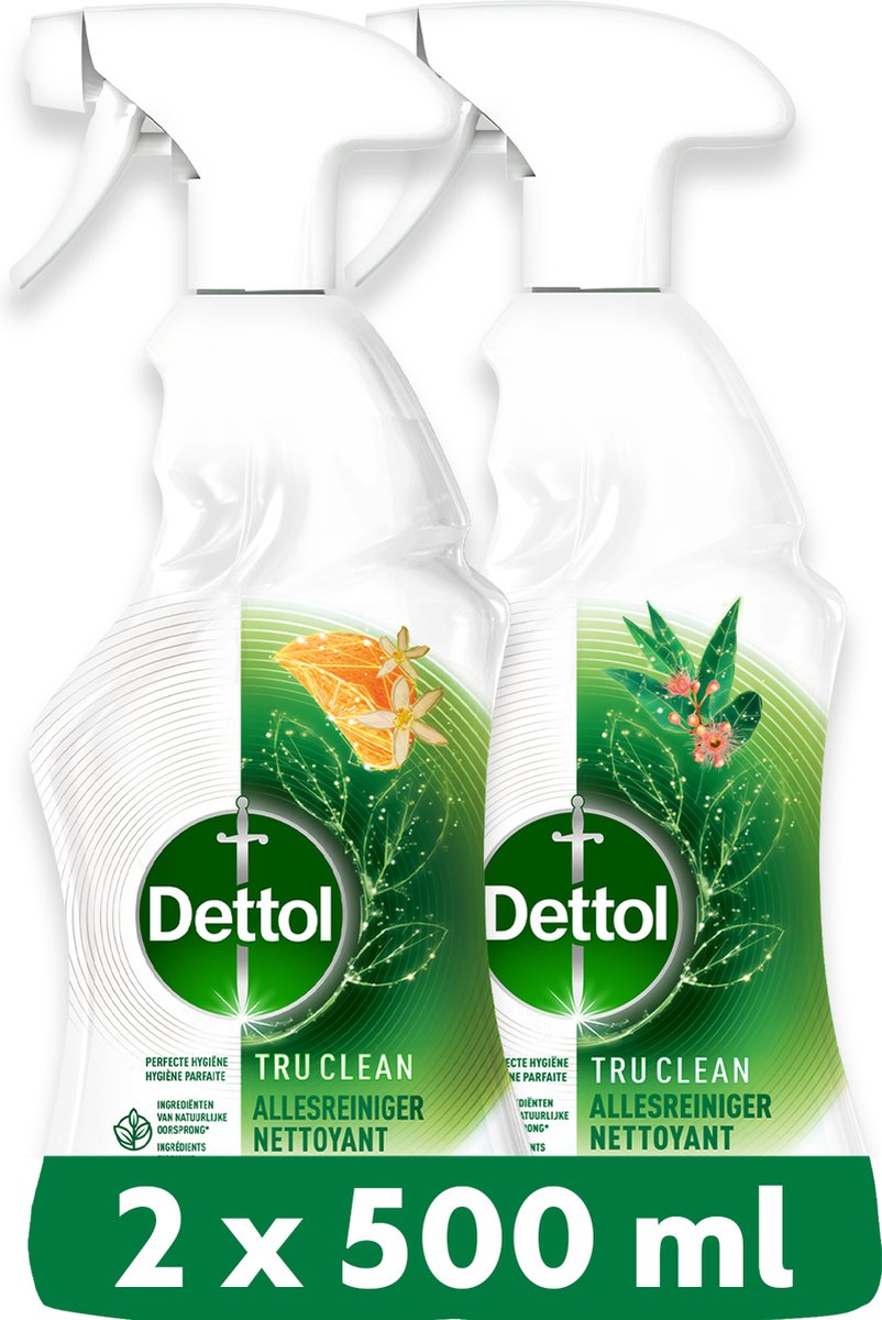 Dettol - 1L Allesreiniger Spray Tru Clean - Mandarijn & Citroenbloesem 1x500 ml Eucalyptus 1x500ml - Voordeelverpakking