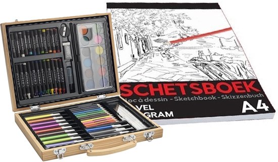 Coffret dessin / peinture complet de 39 pièces avec un carnet de croquis A4  de 50 feuilles