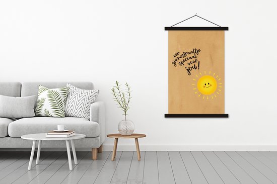 Posterhanger incl. Poster 120x180 cm - Schoolplaat - Beterschap - Quote - Zon - Textielposter - Zwarte latten