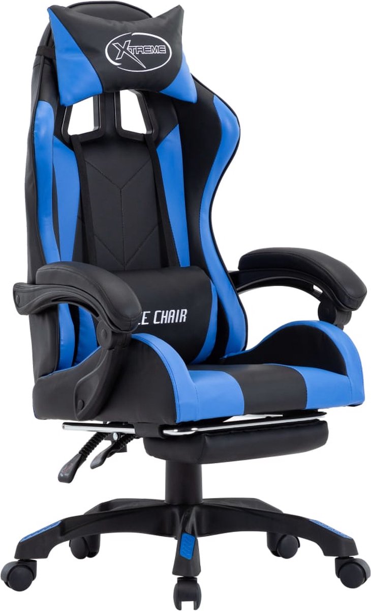 Prolenta Premium - Racestoel met voetensteun kunstleer blauw en zwart