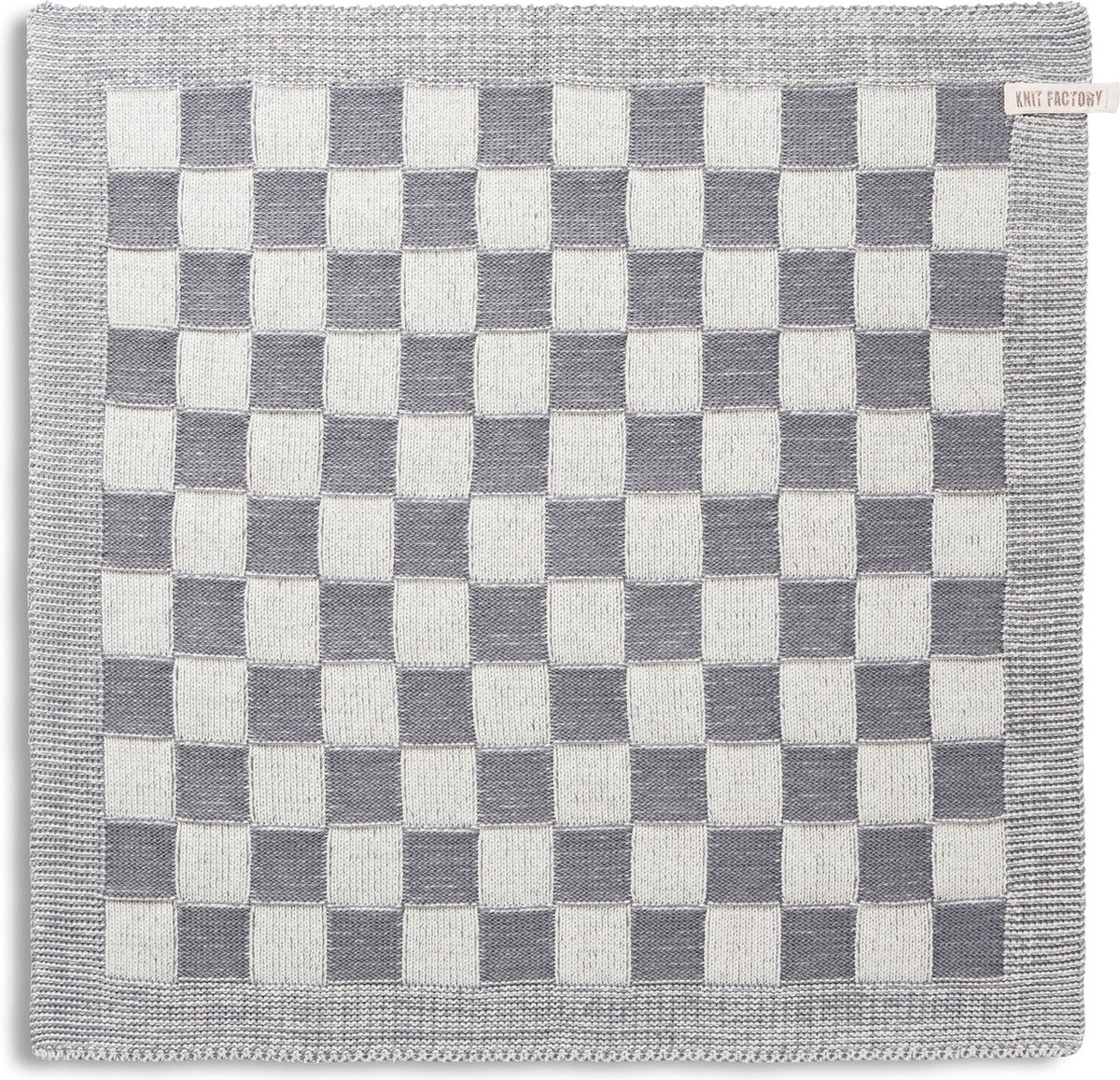 Knit Factory Gebreide Keukendoek - Keukenhanddoek Block - Geblokt motief - Handdoek - Vaatdoek - Keuken doek - Ecru/Med Grey - Traditionele look - 50x50 cm