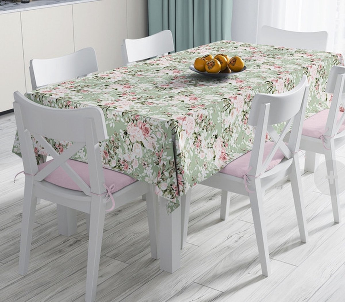 Tafelkleed 135x220 Bedrukt Velvet Textiel - Pastel Roze Bloemen - De Groen Home