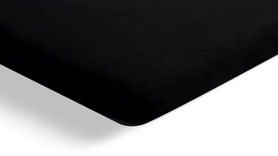 Zwart jersey hoeslaken met elastische rand.