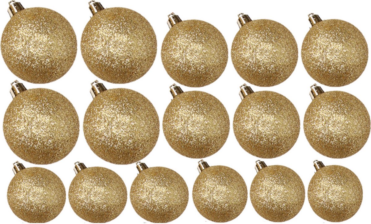 Kerstversiering set glitter kerstballen in het goud 6 - 8 - 10 cm pakket - 50x stuks