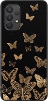 Leuke Telefoonhoesjes - Hoesje geschikt voor Samsung Galaxy A32 4G - Vlinders - Backcover zwart - Print / Illustratie - Zwart, Goud