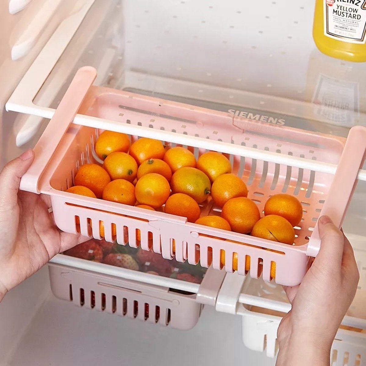 Koelkast organizer - Roze - verstelbaar - extra lade in koelkast - opbergdoos
