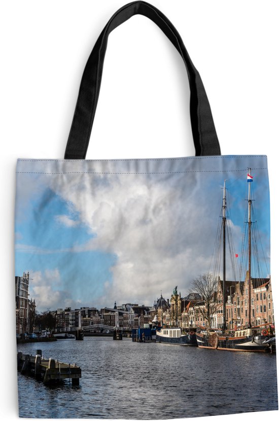 MuchoWow® Schoudertas - Strandtas - Big Shopper - Boodschappentas - Brug - Haarlem - Centrum - 45x45 cm - Katoenen tas