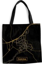 Sac à bandoulière - Sac de plage - Shopper City Map - Gouda - Or - Zwart - 40x40 cm - Sac en coton