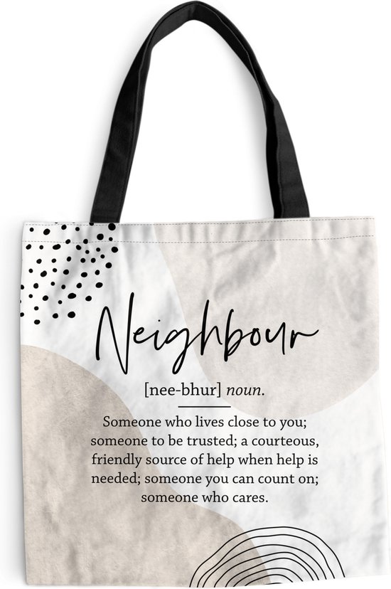 MuchoWow® Schoudertas - Strandtas - Big Shopper - Boodschappentas - Goede buren - Woordenboek - Spreuken - 45x45 cm - Katoenen tas