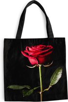 Sac bandoulière - Sac de plage - Shopper Une rose rouge sur fond noir - 45x45 cm - Sac en coton