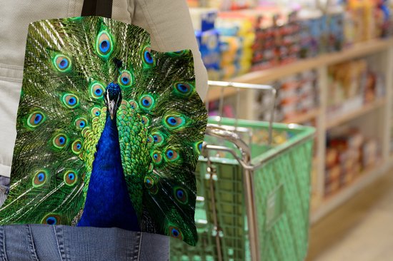 Sac bandoulière - Sac de plage - Shopper Paon - Ressorts - Yeux - 45x45 cm - Sac coton