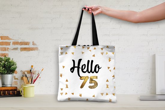 MuchoWow® Sac bandoulière - Sac de plage - Big Shopper - Sac shopping - Fête - 75 ans - Or - 45x45 cm - Sac en coton