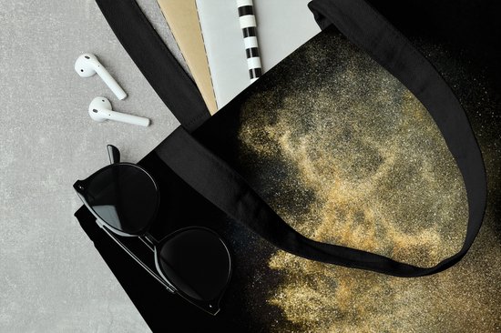 Sac bandoulière - Sac de plage - Shopper Poudre Goudor sur fond noir - 45x45 cm - Sac en coton