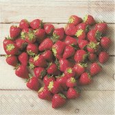 20x Gekleurde 3-laags servetten aardbeien hart 33 x 33 cm - Aardbeien hart/fruit thema
