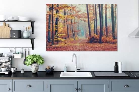 Toile Peinture Forêt - Automne - Feuilles - 120x80 cm - Décoration murale