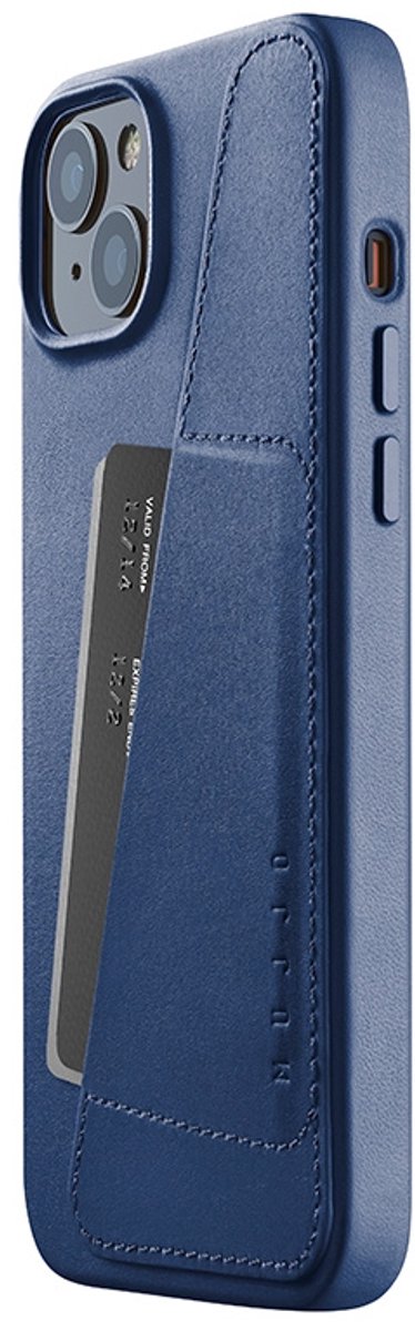 Mujjo - Full Leather Wallet geschikt voor iPhone 14 Plus - blauw