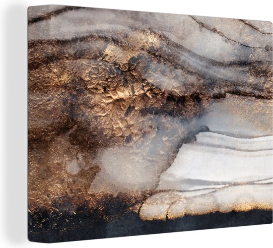 Canvas Schilderij Storm - Goud - Abstract - 40x30 cm - Wanddecoratie