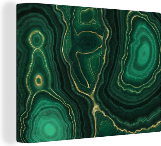 Canvas Schilderij Gold - Groen - Agaat steen - Geode - Marmer - 40x30 cm - Wanddecoratie