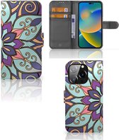 Mobiel Bookcase iPhone 14 Pro Smartphone Hoesje Purple Flower