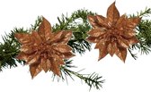Kerst bloemen 2x stuks kunststof koper - op clip - 18 cm - Kerstornamenten
