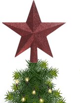 Kerstster/kerstboom piek/topper - donkerrood - H19 cm - glitter - Kerstversiering