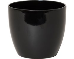Floran Bloempot - 1x - zwart - glanzend - keramiek - 22 x 19 cm - plantenpotten binnen