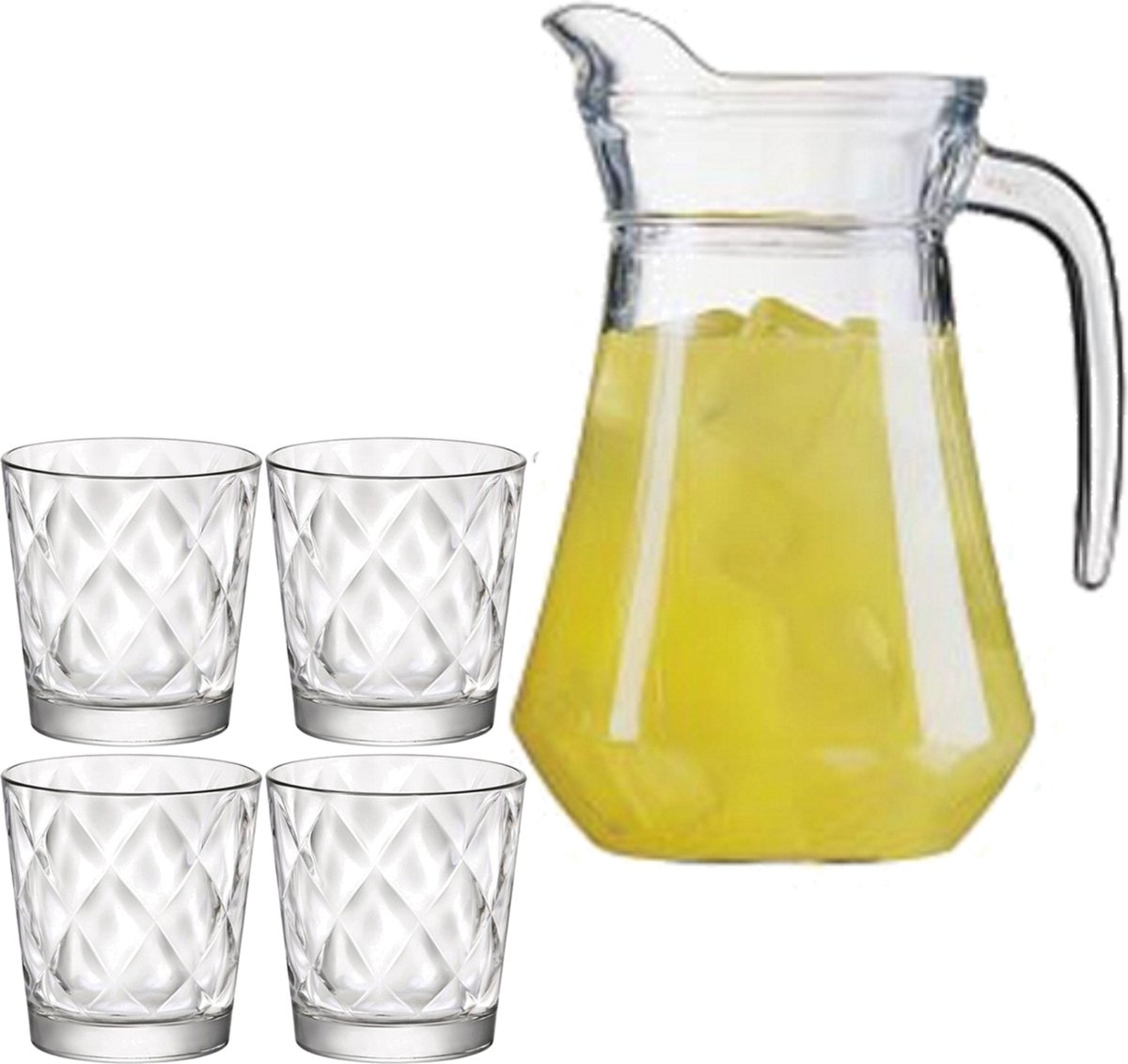 Luminarc schenkkan/waterkan van glas 1.6 liter met 6x stuks Kaleido waterglazen van 240 ml