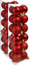 36x stuks kerstballen rood glans en mat kunststof diameter 3 cm - Kerstboom versiering