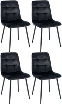 CLP Antibes Set de 4 chaises de salle à manger / Sans accoudoir - Velours - noir