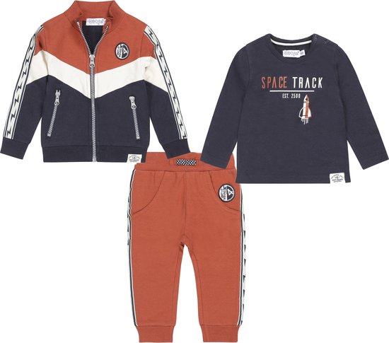 Dirkje - Ensemble de vêtements - 3 pièces - Pull - Pantalon de jogging Marron - Chemise Blauw - Taille 86