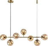 Design hanglamp 7-lichts met amber glazen bollen