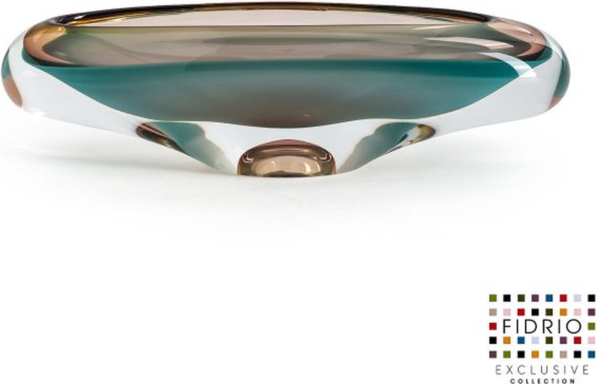 Fidrio Design Schaal Amber Pistas MASSIVE glas mondgeblazen diameter 37 cm hoogte 12 cm