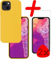 Hoes Geschikt voor iPhone 14 Plus Hoesje Siliconen Back Cover Case Met 2x Screenprotector - Hoesje Geschikt voor iPhone 14 Plus Hoes Cover Hoesje - Geel