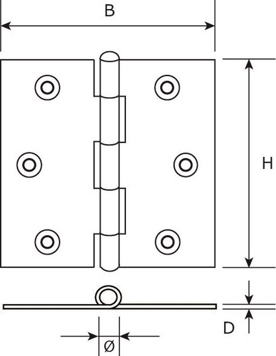 Scharnier met losse pen ronde hoeken pen 89x89 mm verzinkt, 6710.025