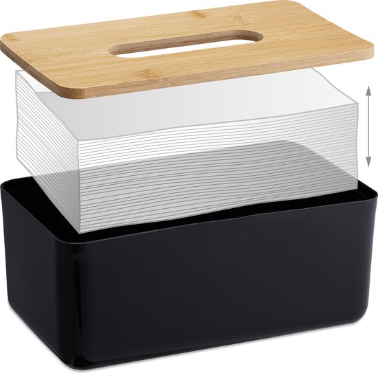 Relaxdays 1x tissue box zwart tissuehouder tissuedoos