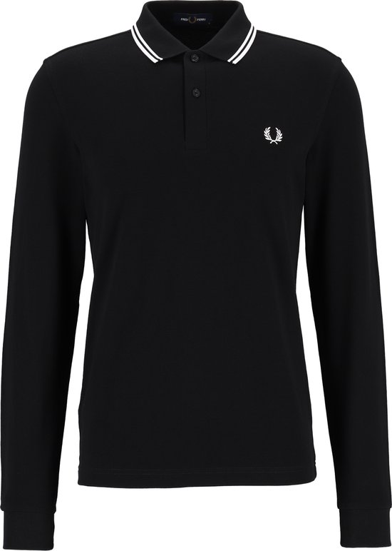 Fred Perry M3636 long sleeved twin tipped shirt - heren polo lange mouwen - Black / White - Maat: 3XL