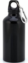 Aluminium waterfles/drinkfles zwart met schroefdop en karabijnhaak 400 ml - Sportfles - Bidon