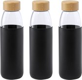 Bouteille d'eau / gourde en verre 3x Pieces avec housse de protection en silicone noir 540 ml - Bouteille de sport - Bouteille de sport
