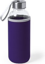 Glazen waterfles/drinkfles met paarse softshell bescherm hoes 420 ml - Sportfles - Bidon