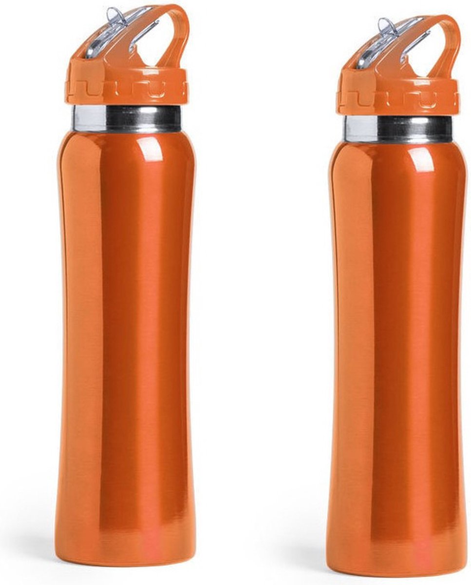 Set van 2x stuks luxe Drinkfles/waterfles 800 ml oranje van RVS - Drinkflessen
