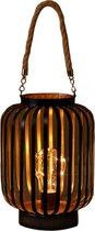 Led sfeer lantaarn/lamp zwart/goud met timer B16 x H22 cm - Woondecoratie/kerstversiering sfeerverlichting