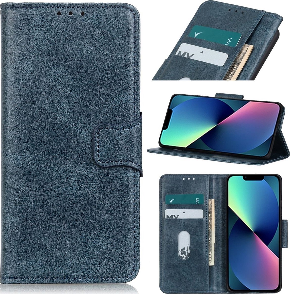 Mobigear Telefoonhoesje geschikt voor Apple iPhone 14 Plus Hoesje | Mobigear Classy Bookcase Portemonnee | Pasjeshouder voor 2 Pasjes | Telefoonhoesje voor Pinpas / OV Kaart / Rijbewijs - Blauw