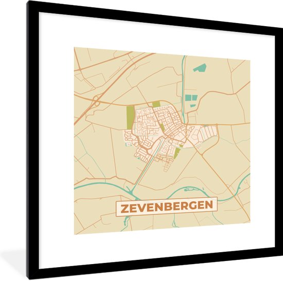 Fotolijst Incl Poster Zevenbergen Kaart Plattegrond Vintage