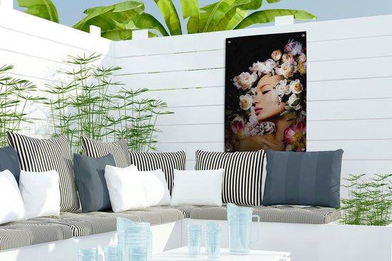 Tuindecoratie Vrouwen - Bloemen - Rozen - Portret - 40x60 cm - Tuinposter - Tuindoek - Buitenposter