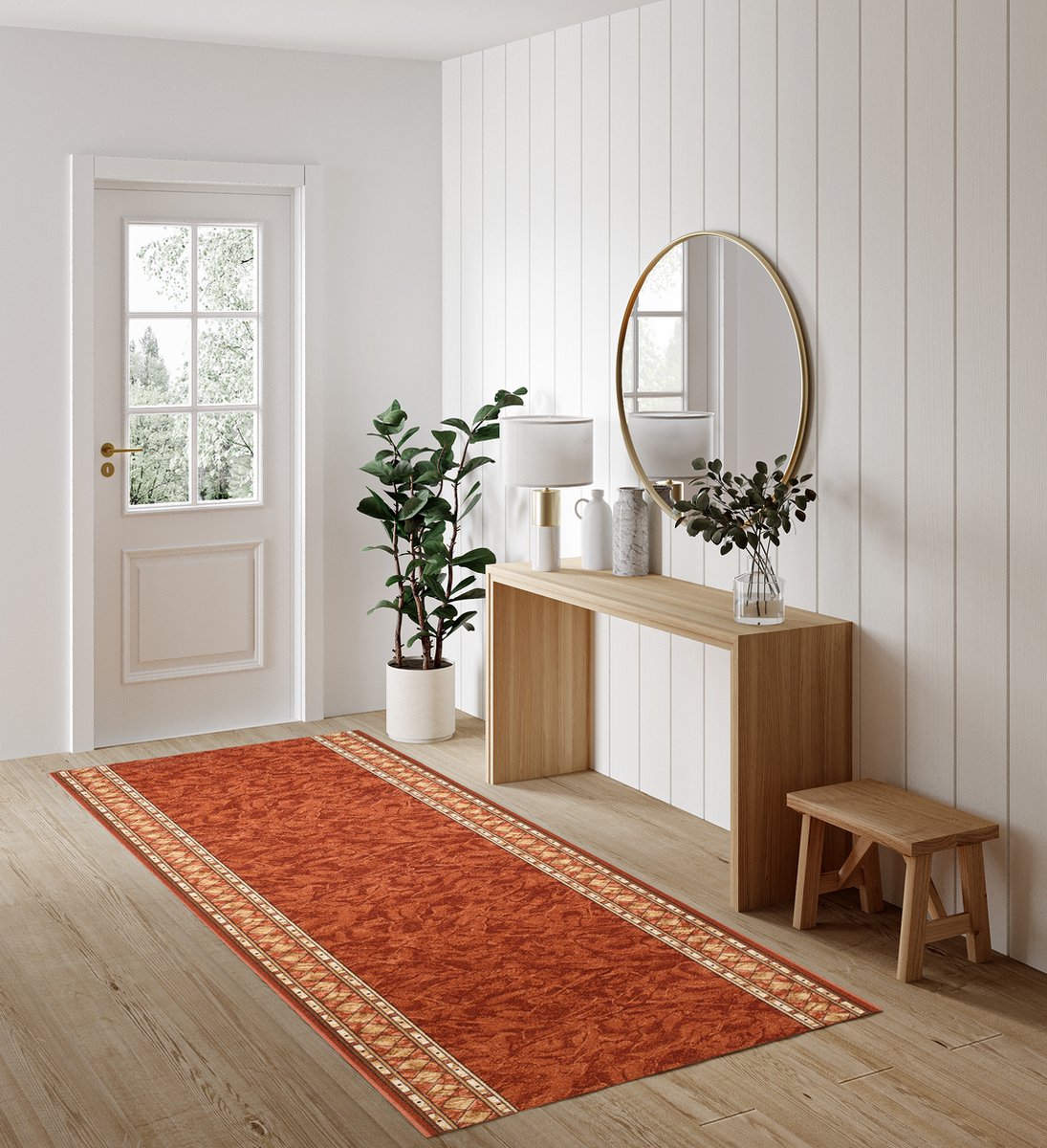 Tapiso Tapijtloper Antislip – Klassiek Perzisch Oosters Terracotta – Gangloper Rubber Onderkant Maat- 120x900