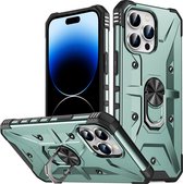 Mobigear Hoesje geschikt voor Apple iPhone 14 Pro Max Telefoonhoesje Hardcase | Mobigear Armor Ring Backcover Shockproof met Ringhouder | Schokbestendig iPhone 14 Pro Max Telefoonhoesje | Anti Shock Proof - Groen