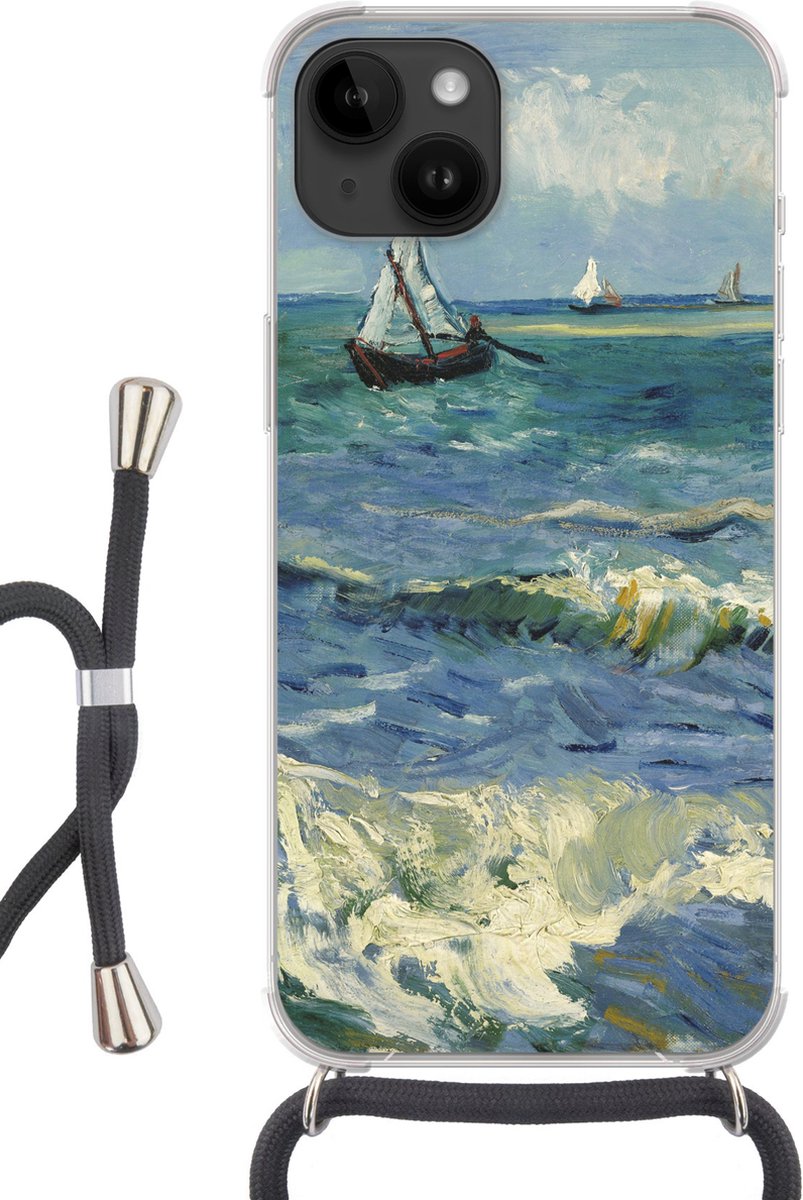 Telefoonhoesje Geschikt voor Apple Iphone 14 - Zeegezicht bij Les Saintes-Maries-de-la-Mer - Vincent van Gogh - Siliconen - Crossbody - Backcover met Koord - Telefoonhoesje met koord - Hoesje met touw Telefoonhoesje
