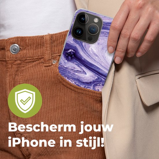 Telefoonhoesje Geschikt voor Apple Iphone 14 Pro hoesje - Marmer print - Natuursteen - Glitters - Siliconen Telefoonhoesje Telefoonhoesje